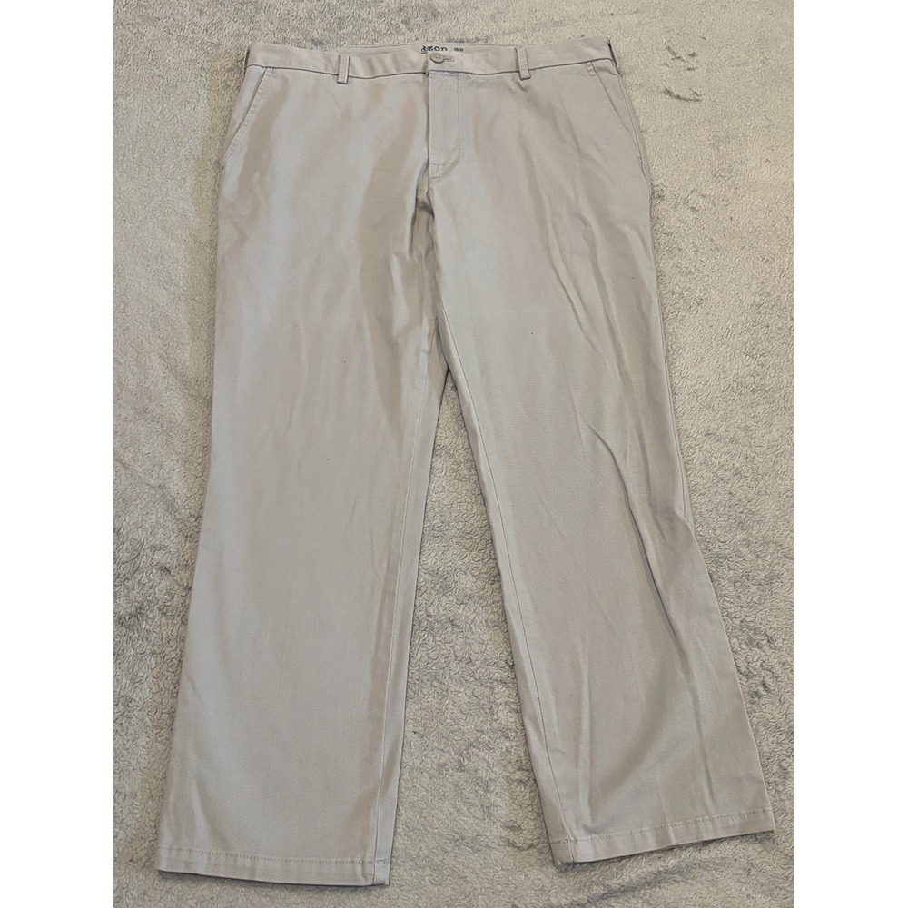 Izod Saltwater Chino Pants Mens 36x30 (37x30) Gray Flat Front Stretch Casual